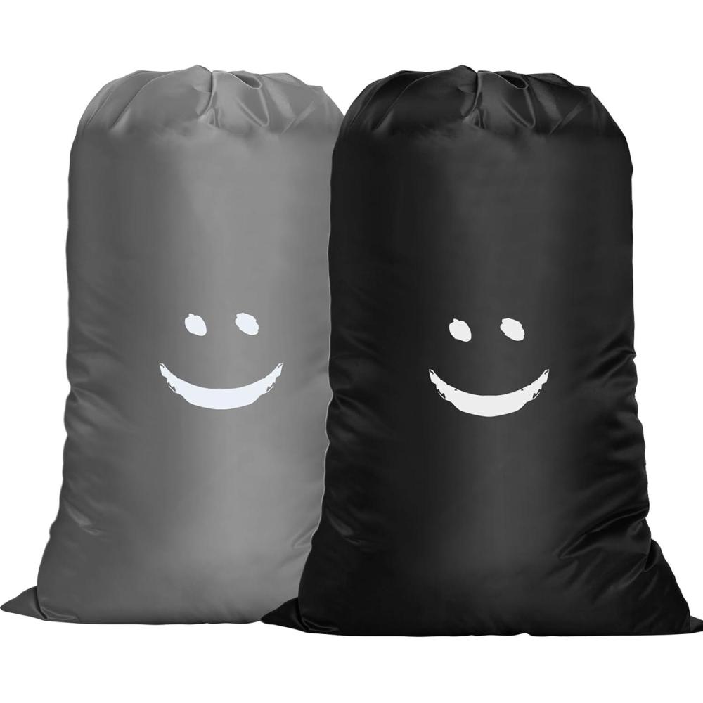 imageFlintronic Sac  Linge Large 120L Sacoche  Linge Pliable Sac Visage Souriant avec Cordon de Serrage Lger Sacs de Linge Pliables pour Htel Dortoir VoyagesNoirgrissmiley