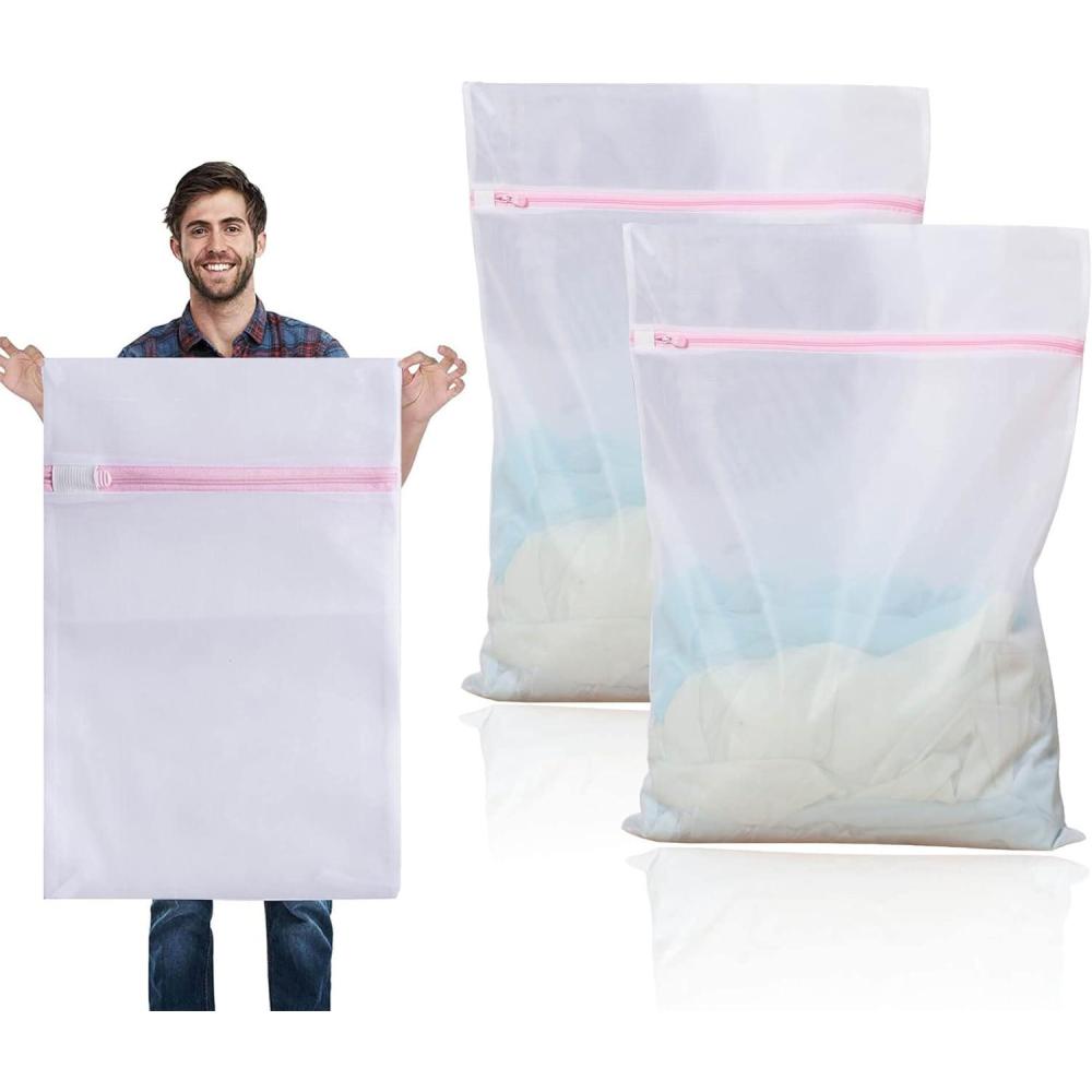 imageLot de 2 grands sacs linge en maille de 60 x 90 cm avec fermeture clair et cordon de serrage sac de lavage en maille durable pour linge dlicat lingerie chaussettes vtements de bb2 Pcs 90x60cm Grand Filet