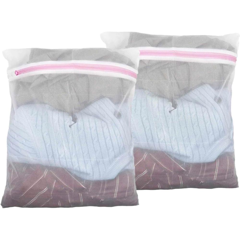 imageLot de 2 grands sacs linge en maille de 60 x 90 cm avec fermeture clair et cordon de serrage sac de lavage en maille durable pour linge dlicat lingerie chaussettes vtements de bb2 Pcs 50 x 60cm