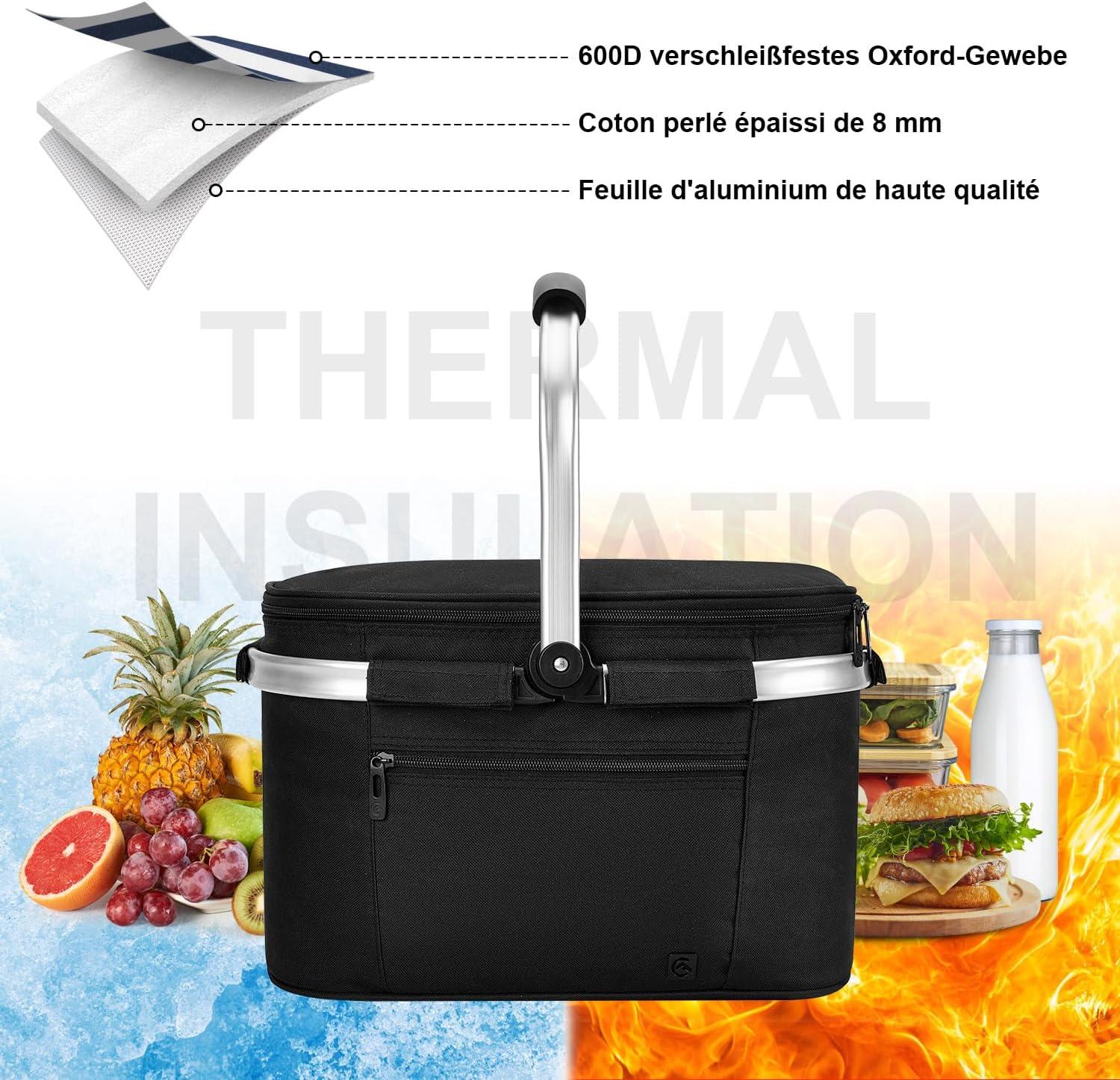 imageALLCAMP Sac Pique Nique Isotherme Pliable Glacire Souple Doublure tanche PorteRepas Camping Plage 4h Isolation ChaudFroid Bleu fonc 22LNoir1