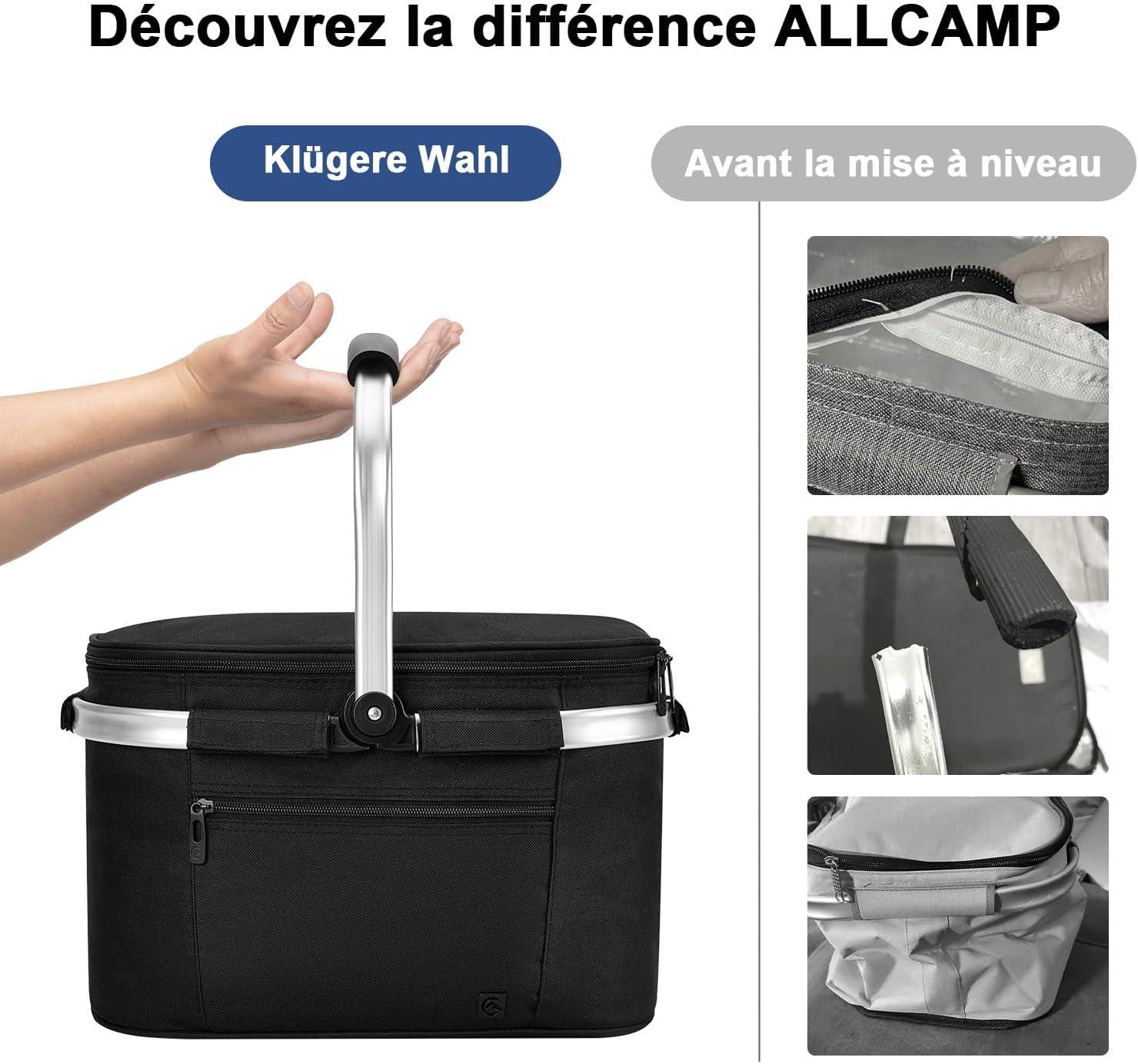 imageALLCAMP Sac Pique Nique Isotherme Pliable Glacire Souple Doublure tanche PorteRepas Camping Plage 4h Isolation ChaudFroid Bleu fonc 22LNoir1