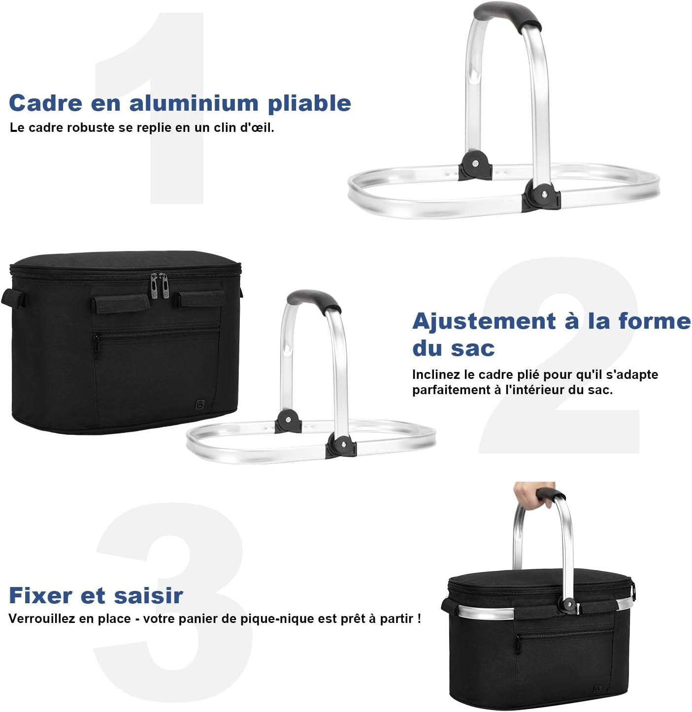 imageALLCAMP Sac Pique Nique Isotherme Pliable Glacire Souple Doublure tanche PorteRepas Camping Plage 4h Isolation ChaudFroid Bleu fonc 22LNoir1