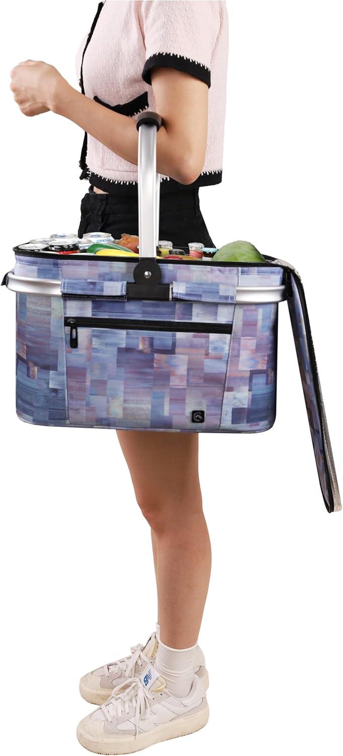 imageALLCAMP Sac Pique Nique Isotherme Pliable Glacire Souple Doublure tanche PorteRepas Camping Plage 4h Isolation ChaudFroid Bleu fonc 22LViolet Clair