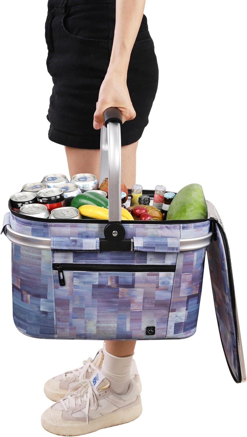 imageALLCAMP Sac Pique Nique Isotherme Pliable Glacire Souple Doublure tanche PorteRepas Camping Plage 4h Isolation ChaudFroid Bleu fonc 22LViolet Clair