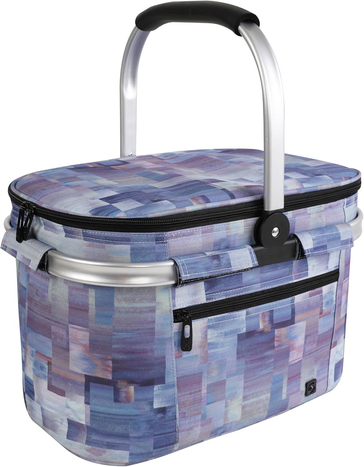 imageALLCAMP Sac Pique Nique Isotherme Pliable Glacire Souple Doublure tanche PorteRepas Camping Plage 4h Isolation ChaudFroid Bleu fonc 22LViolet Clair