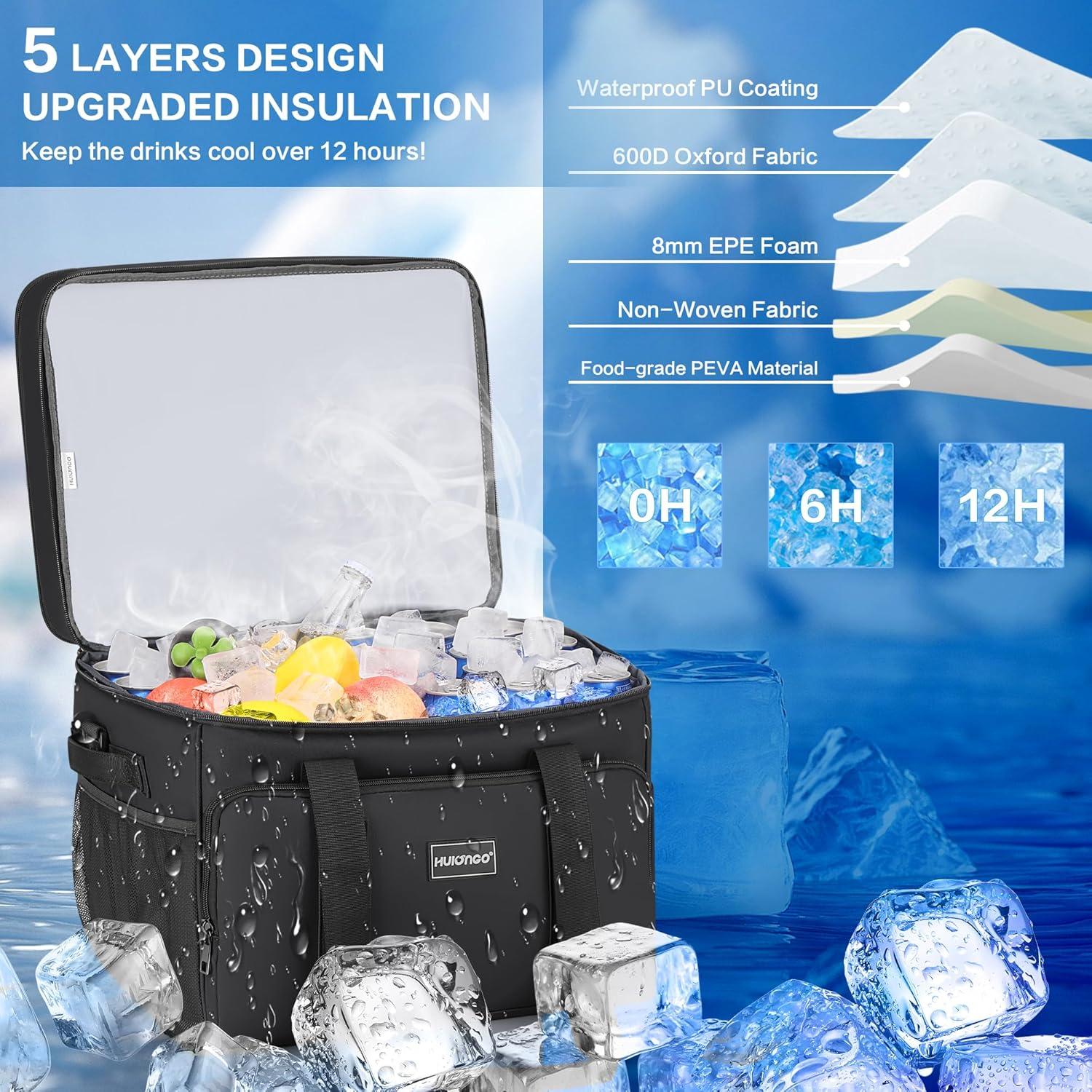 imageGlacire Grand Pliable Sac Isotherme Impermable Souple Glaciere pour Pique Nique Courses Camping Voyage picerie et Pche 42LNoir