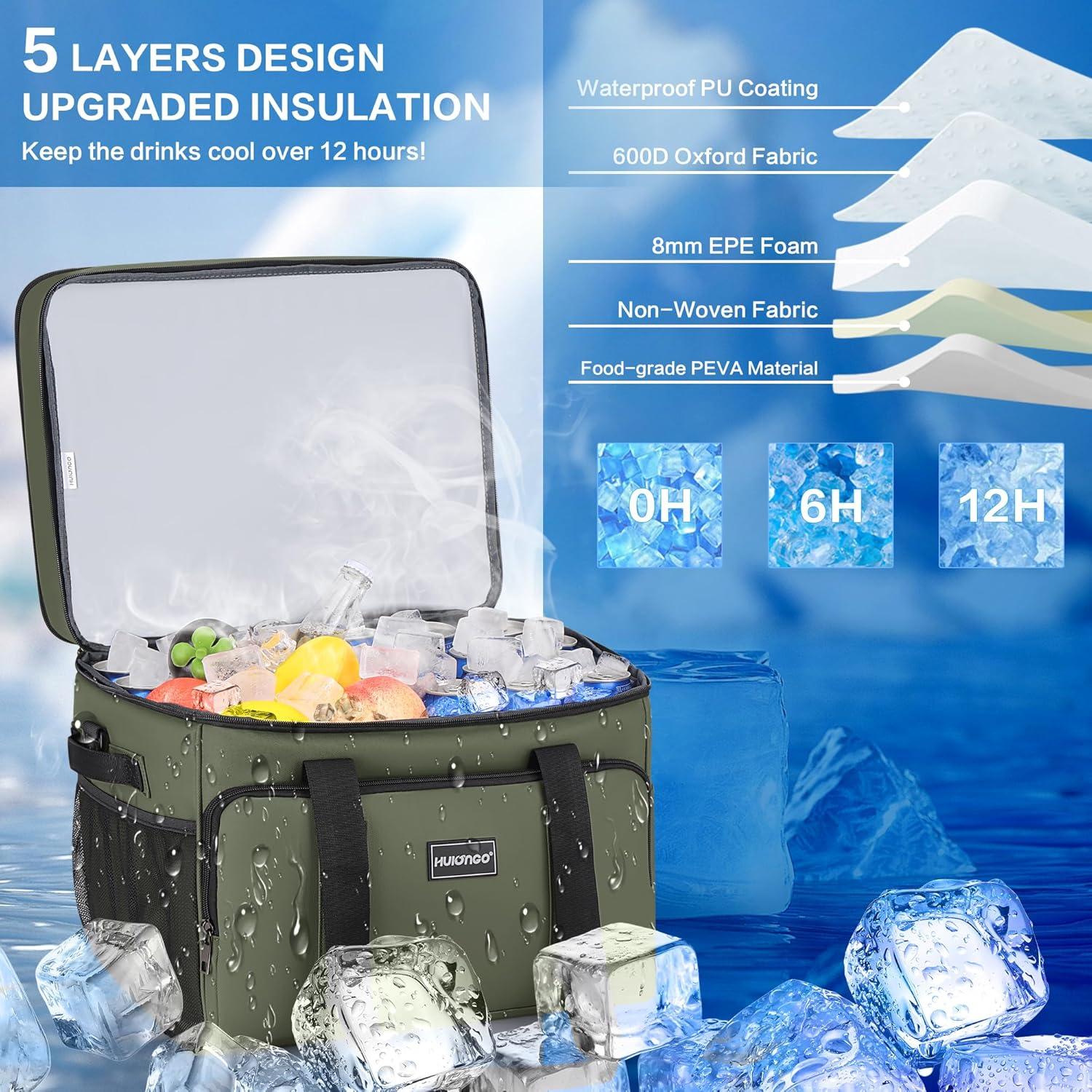 imageGlacire Grand Pliable Sac Isotherme Impermable Souple Glaciere pour Pique Nique Courses Camping Voyage picerie et Pche 42LVert