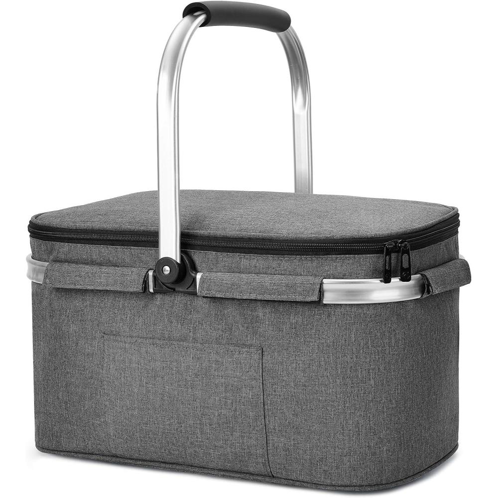 imageALLCAMP Sac Pique Nique Isotherme Pliable Glacire Souple Doublure tanche PorteRepas Camping Plage 4h Isolation ChaudFroid Bleu fonc 22LNoir