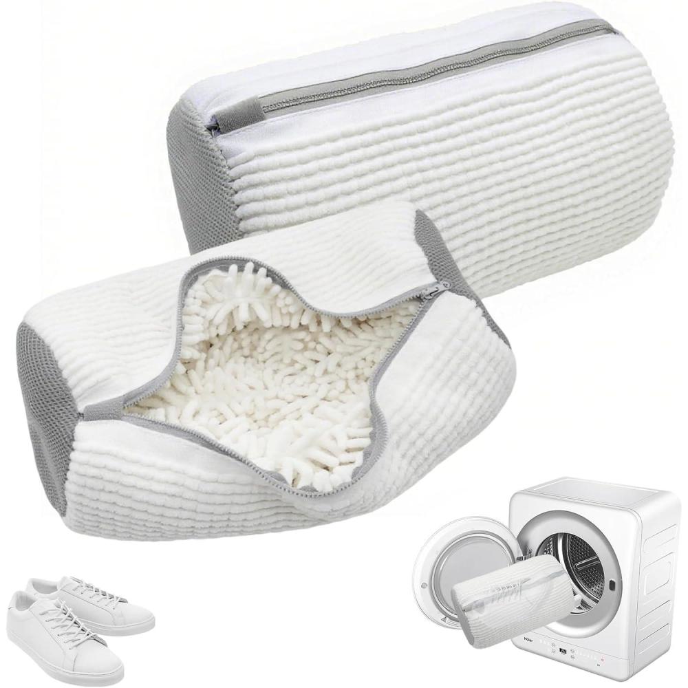 imageLot de 2 Sac Lavage Chaussures Machine Laver Rutilisable Portable 360 Sac de Lavage pour Chaussures avec Fermeture clair Sacs Linge pour Chaussures Protection pour Chaussure JauneBlanc