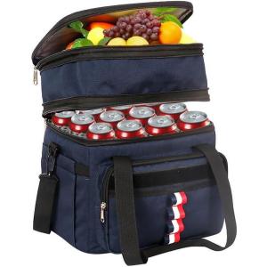 20L Glaciere Isotherme avec Double Pont Pliable, Sac Pique Nique 2 Couches 12+Heures pour Hommes Femmes, Sac Refrigerante de Camping Randonnée Plage Voyage, Bleu Marine