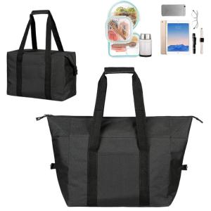 20L Sac Isotherme Repas Pliable Glacière Souple Portable Pique-Nique pour Déjeuner, Travail, École, Plage (Gris)(Noir)