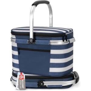 ALLCAMP Sac Pique Nique Isotherme Pliable – Glacière Souple, Doublure Étanche, Porte-Repas, Camping, Plage, 4h Isolation Chaud/Froid Bleu foncé 22L(Bleu/Blanc)