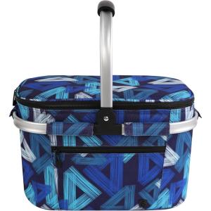 ALLCAMP Sac Pique Nique Isotherme Pliable – Glacière Souple, Doublure Étanche, Porte-Repas, Camping, Plage, 4h Isolation Chaud/Froid Bleu foncé 22L(Motif Géométrique)