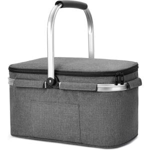 ALLCAMP Sac Pique Nique Isotherme Pliable – Glacière Souple, Doublure Étanche, Porte-Repas, Camping, Plage, 4h Isolation Chaud/Froid Bleu foncé 22L(Noir)