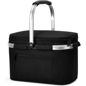 ALLCAMP Sac Pique Nique Isotherme Pliable – Glacière Souple, Doublure Étanche, Porte-Repas, Camping, Plage, 4h Isolation Chaud/Froid Bleu foncé 22L(Noir-1)