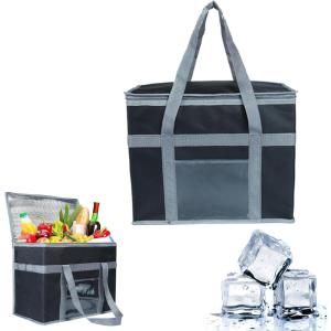 Sac Isotherme Courses 41×26×33CM,Glaciere Souple Isotherme avec Couvercle et Poignées,Sac de Courses Isotherme,Sac Thermique Glacière Pliable Sac de Livraison pour Les Courses/à Pique Nique(Gris)