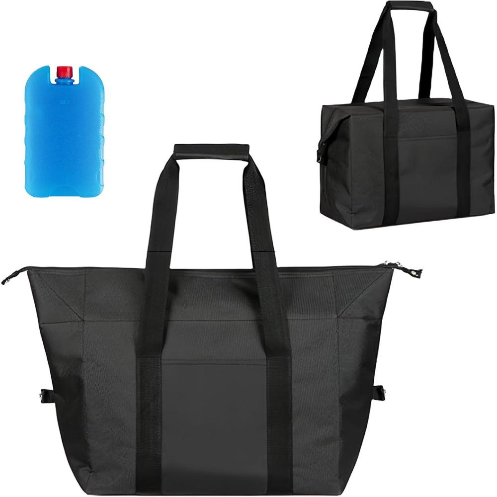 imageGrand sac isotherme de 15 l avec glacires sac isotherme pliable rutilisable pour camping piquenique transport des aliments courses noir