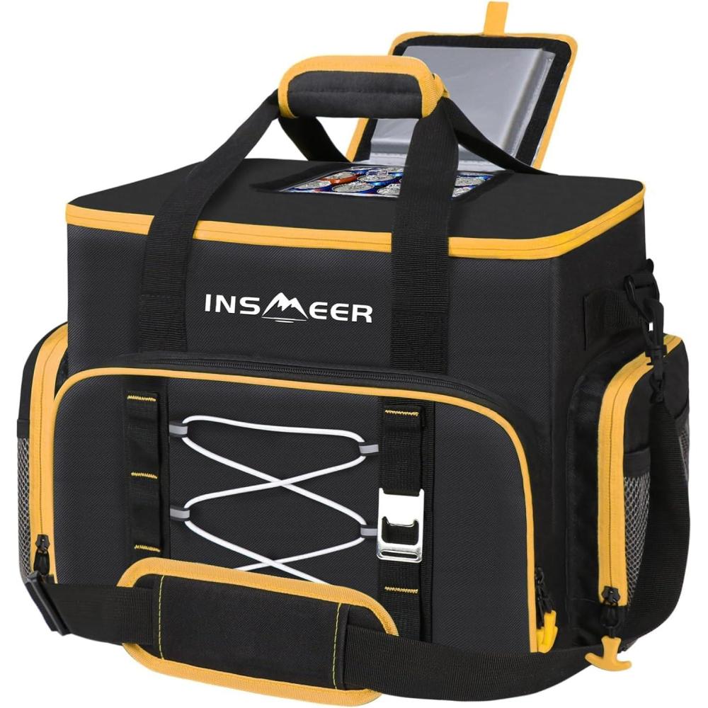 imageINSMEER Grand Sac Isotherme 45L 55 Cans Sac Glace AntiFuite Pliable avec dcapsuleur Taille XXL pour Camping Plage PiqueNiqueOrange
