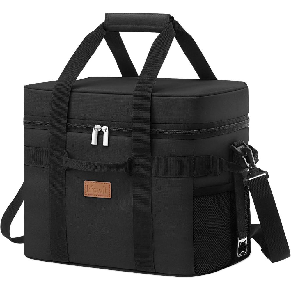 imageLifewit Sac Isotherme 30L Grand Glaciere Souple Isotherme pour Repas Homme ampamp Femme Sac Pique Nique Portable avec Plusieurs Poignes pour PiqueNique Camping Barbecue Gris SoieNoir