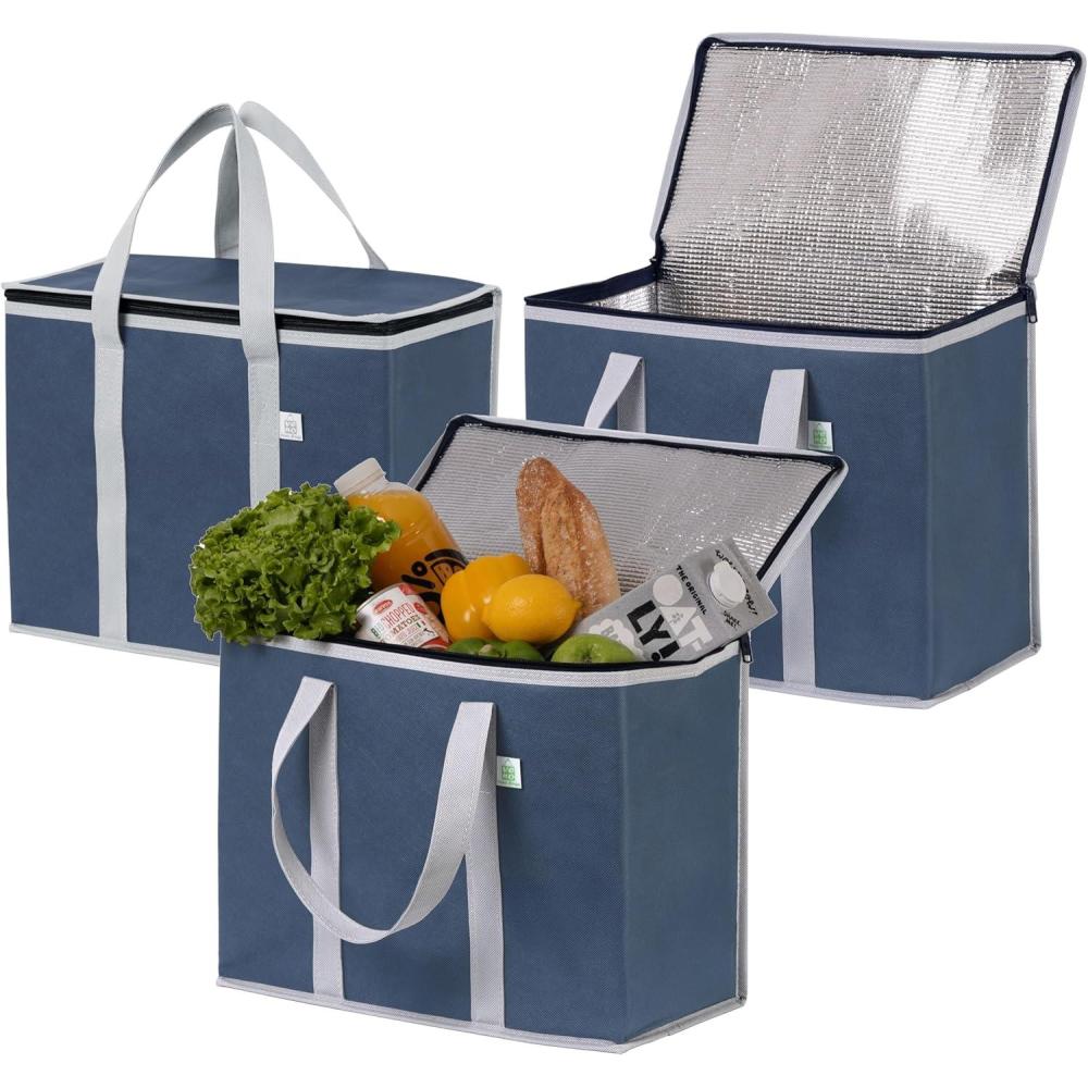 imageVENO Lot de 2 GrandSac Isotherme Courses Glacire Pliable Couvercle Poignes Renforces Sac Debout Rutilisable Sac Repas Durable Rouge Lot de 2Bleu Fonc