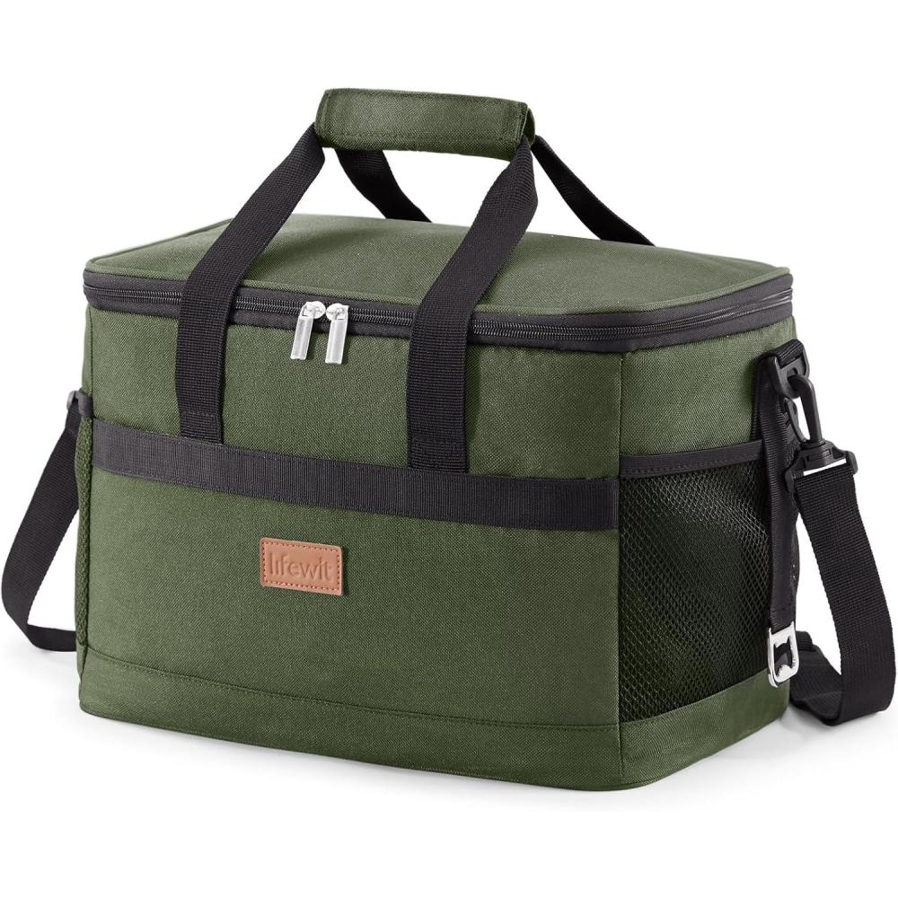 imageLifewit Sac Isotherme 33L Grand Format Glaciere Souple Isothermes Portable Sacs Isotherm Courses Surgels pour Voyage Pique Nique Camping Plage GrisVert