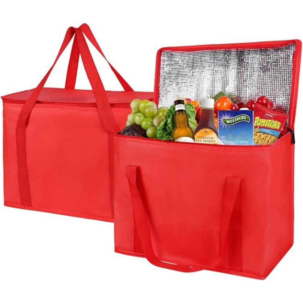 imageLot de 2 sacs isothermes pliables 5 l7 l Avec compartiment isotherme Pour bureau travail extrieur voyage Idal comme sac isotherme panier provisions sac de piquenique rouge