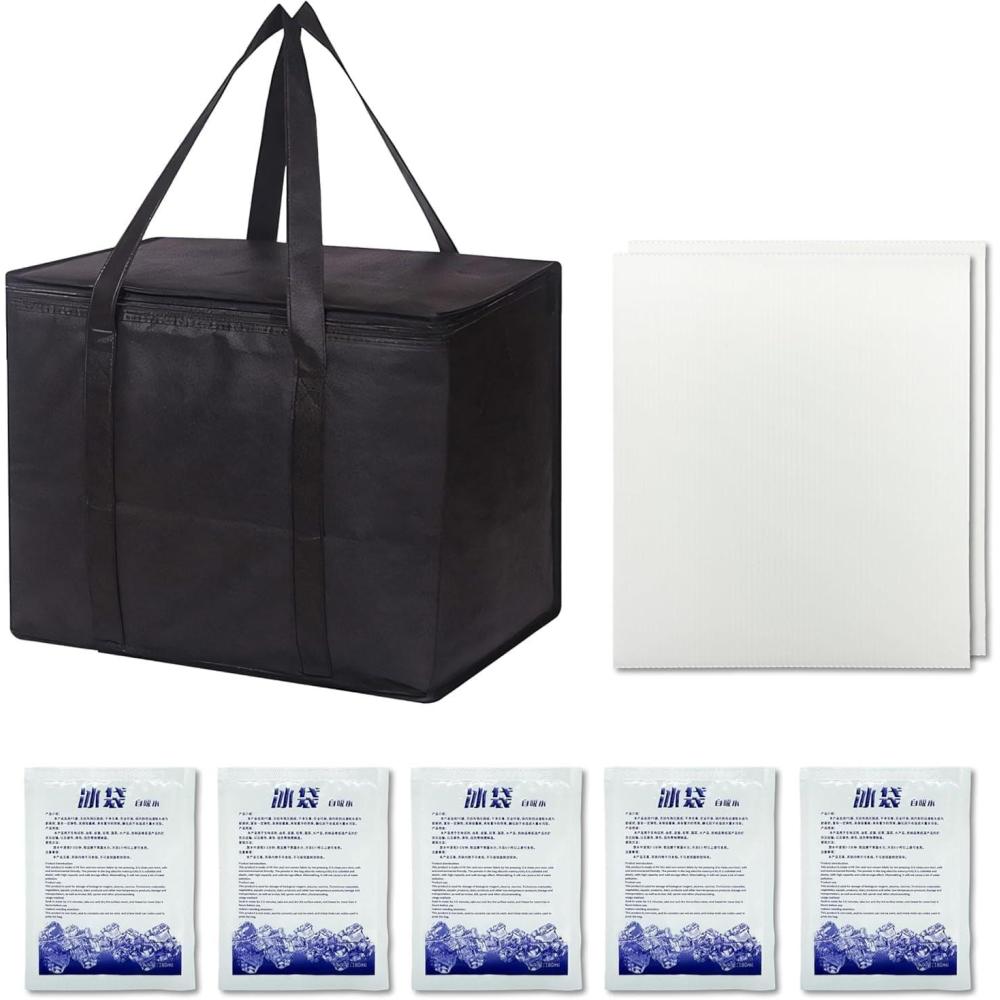 image1 pice 35L50L20L75L Grand Sac Isotherme  5 pice banquiseNoir Sac Isotherme CoursesPliable Sacs isothermesglacireCourses surgels35 L