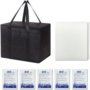 1 pièce （35L/50L/20L/7.5L） Grand Sac Isotherme + 5 pièce banquise，Noir Sac Isotherme Courses，Pliable Sacs isothermes，glacière，Courses surgelés(35 L)
