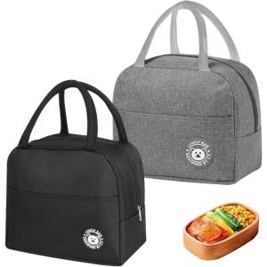 2 Pièces Petit Sac Isotherme, 7L Petite Glaciere Souple Isotherme avec Doublure en Feuille D&rsquo;aluminium, Petite Glaciere Repas Portable, Mini Glaciere Isotherme pour Pique-Nique, École(Noir + Gris)