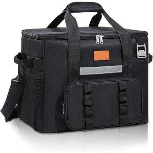 40L Grand Sac Isotherme Repas, Glaciere Souple Isotherme, Sac Glaciere Pliable, Glacière Isotherme avec Bandoulière Réglable, Décapsuleur, Poches Multiples, pour Pique-niques, Camping (Noir)