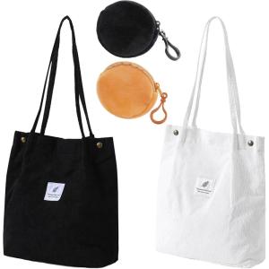 2 Pcs Sac Velours Cotelé Femme, Grand Sac de Plage Tote Bag en Toile pour Femme, Sac Fourre-Tout et Cabas Pratique pour la Plage et le Quotidien
