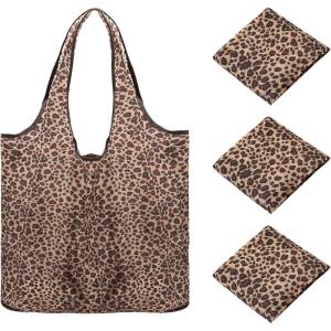 3 Pièces Sacs à Provisions, 47 x 35 cm Grand Pliable Réutilisables Lavables Portable élégant Pratique Léger pour Léopard Sac de Courses, Tote Bag pour les Courses et les Voyages