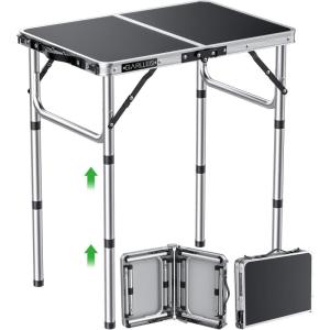 GARLLEN Table de Camping Pliante 58x40cm & 3 Hauteurs Réglables (26/48/70cm) Table Pliable de Camping Noir(Argent (2 Pliants))