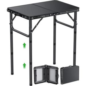 GARLLEN Table de Camping Pliante 58x40cm & 3 Hauteurs Réglables (26/48/70cm) Table Pliable de Camping Noir(Noir (2 Pliants))