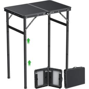 GARLLEN Table de Camping Pliante 58x40cm & 3 Hauteurs Réglables (26/48/70cm) Table Pliable de Camping Noir(Noir)