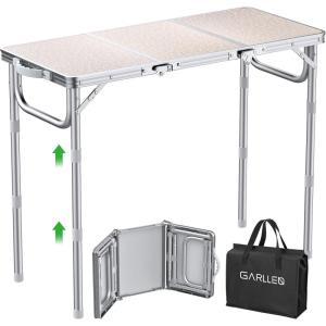 GARLLEN Table de Camping Pliante 58x40cm & 3 Hauteurs Réglables (26/48/70cm) Table Pliable de Camping Noir(Silver)