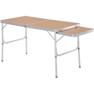 Outsunny Table Pliante Table de Camping Table de Jardin avec rallonge Hauteur réglable Aluminium MDF Imitation Bambou(120x60x70cm)