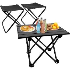 Table de camping pliante avec chaises – Pique-nique légère pour plage, randonnée, voyage, pêche, barbecue – Table robuste et chaises d&rsquo;extérieur avec sacs de rangement