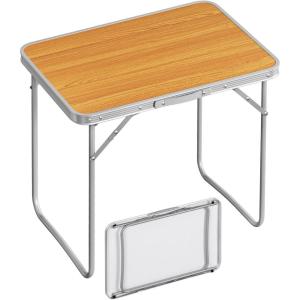 WOLTU Table de Camping Pliante, en Aluminium et MDF, Table de Jardin, Portable, pour Plage Balcon 70x60x50 cm, Chêne(Chêne)