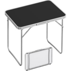 WOLTU Table de Camping Pliante, en Aluminium et MDF, Table de Jardin, Portable, pour Plage Balcon 70x60x50 cm, Chêne(Noir)