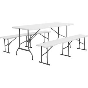 Alice&rsquo;s Garden – Set de Table et bancs de réception. 180cm. Pliables. avec poignée de Transport. Plastique Blanc. Table de Camping(Blanc)