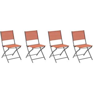 Hespéride – Lot de 4 Chaises de Jardin Pliantes Modula Gris Galet – Acier Traité Epoxy Texaline – Dim 46 x 52 x 87 cm – Meuble d&rsquo;Extérieur Pliable(Ambre)