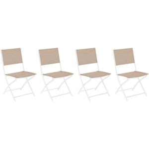 Hespéride – Lot de 4 Chaises de Jardin Pliantes Modula Gris Galet – Acier Traité Epoxy Texaline – Dim 46 x 52 x 87 cm – Meuble d&rsquo;Extérieur Pliable(Beige Lin)