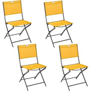 Hespéride – Lot de 4 Chaises de Jardin Pliantes Modula Gris Galet – Acier Traité Epoxy Texaline – Dim 46 x 52 x 87 cm – Meuble d&rsquo;Extérieur Pliable(Moutarde)