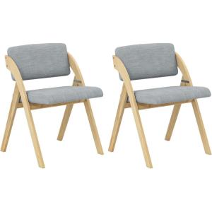 RELAX4LIFE Lot de 2 Chaise Pliante Bois, Chaise Salle a Manger avec Siège Rembourré, Housse en Lin, Chaise Pliable Interieur, Peu Encombrante, pour Cuisine, Salle à Manger, Bureau (1, Naturel+Gris)(Naturel+gris)