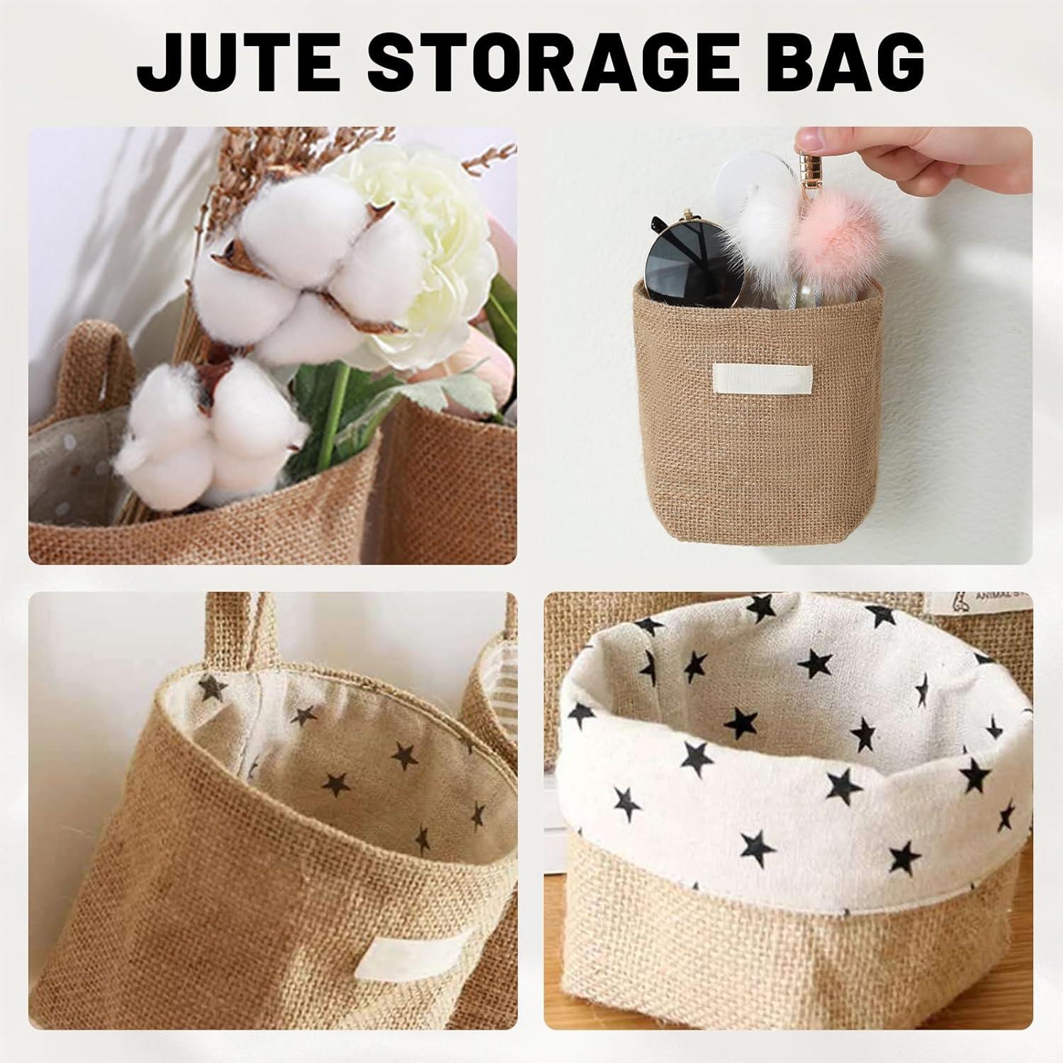image:image2 Pcs petit panier rangement avec Poigne Paniers de Rangement Bote de Rangement Pliable en Lin Mini Sac De Rangement Suspendu pour peluche Jouets Maquillage Petites Affaires Cls