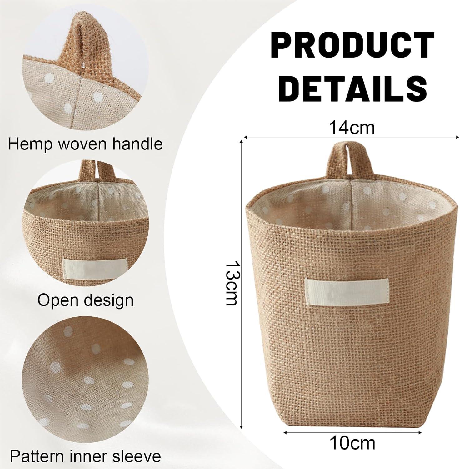 image:image2 Pcs petit panier rangement avec Poigne Paniers de Rangement Bote de Rangement Pliable en Lin Mini Sac De Rangement Suspendu pour peluche Jouets Maquillage Petites Affaires Cls