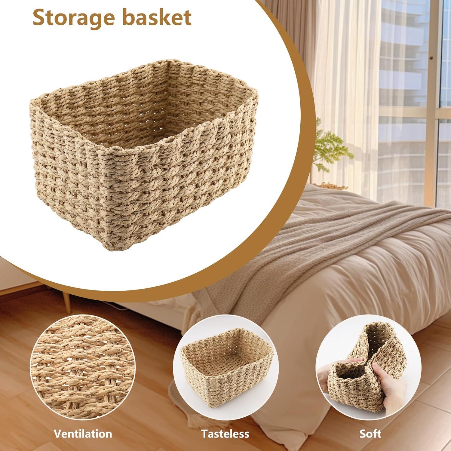 image:imagePanier Rangement Ensemble de 4 Pices Panier de Rangement Empilable Storage Baskets pour Jouets Bb Cosmtique Idal pour une Utilisation Comme de Salle de Bain CuisineBrun Clair