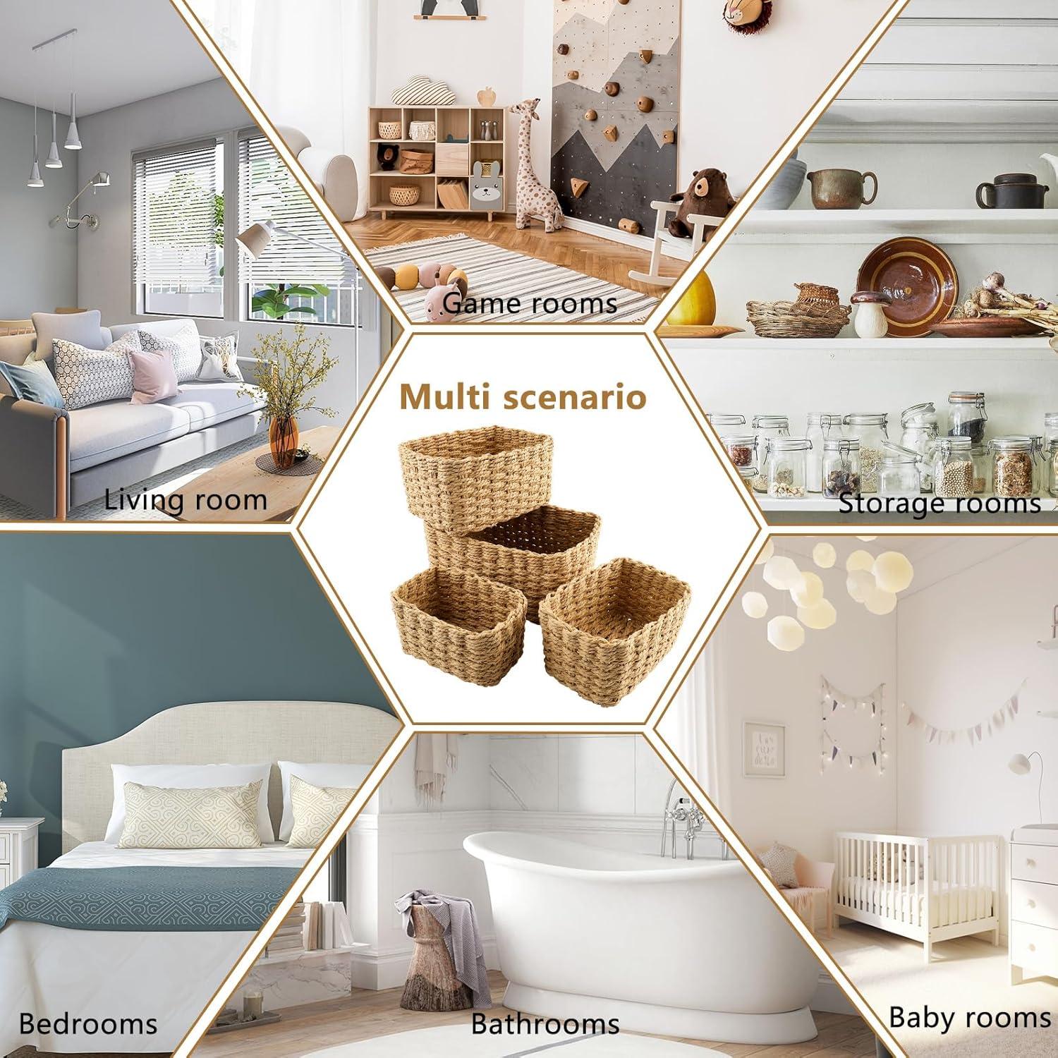 image:imagePanier Rangement Ensemble de 4 Pices Panier de Rangement Empilable Storage Baskets pour Jouets Bb Cosmtique Idal pour une Utilisation Comme de Salle de Bain CuisineBrun