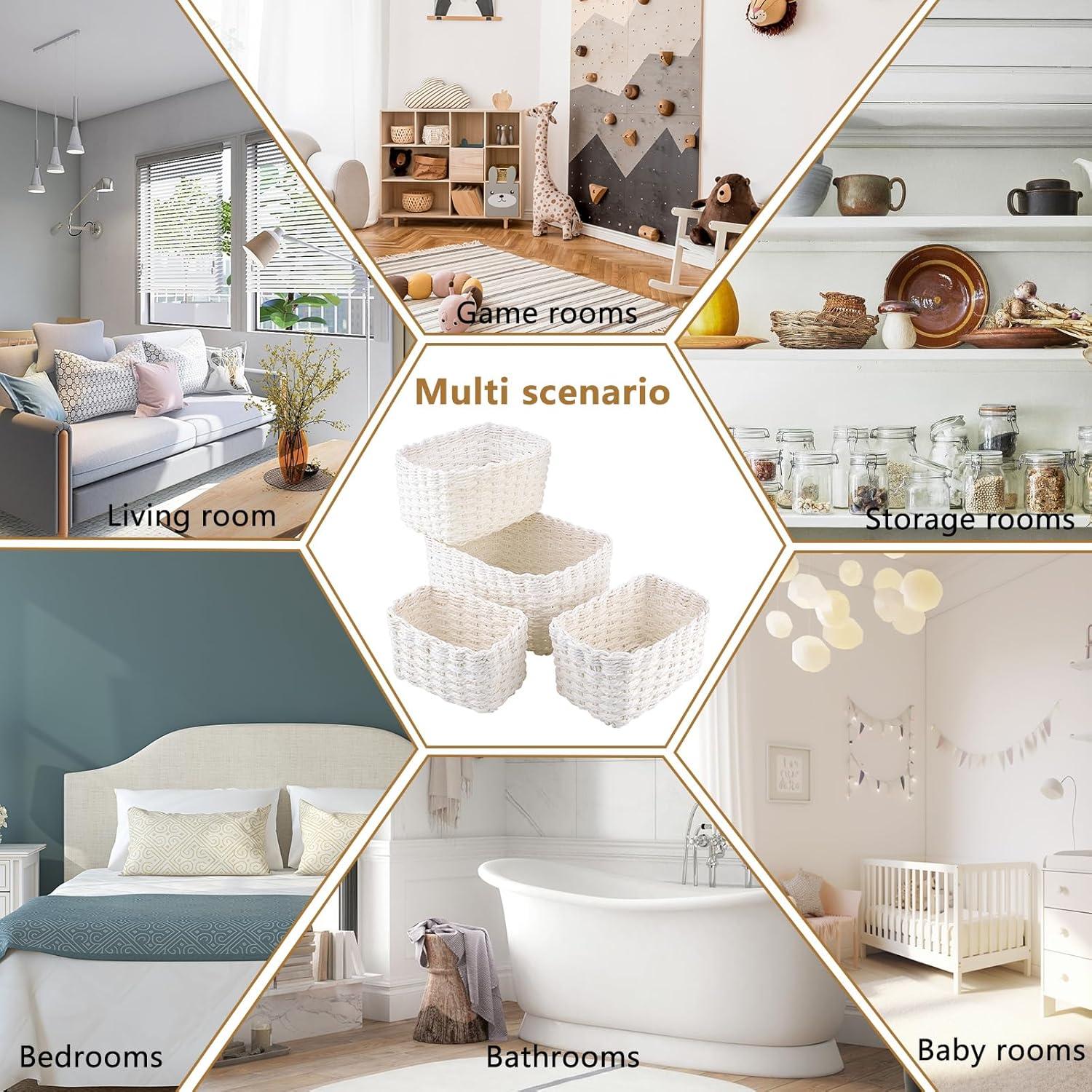 image:imagePanier Rangement Ensemble de 4 Pices Panier de Rangement Empilable Storage Baskets pour Jouets Bb Cosmtique Idal pour une Utilisation Comme de Salle de Bain CuisineBlanc